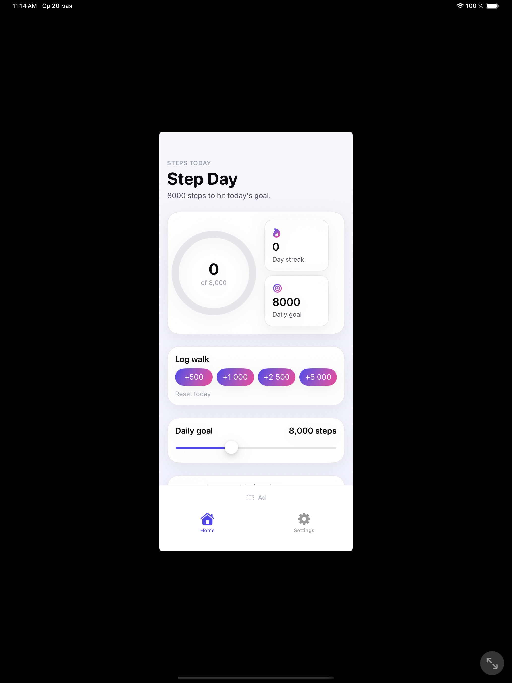 Step Day — home screen